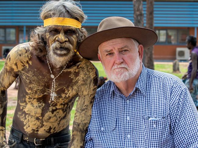 Our Lady of the Sacred Heart Thamarrurr Catholic College Principal John Young (right) with Adrian Lantjin. Picture: Supplied