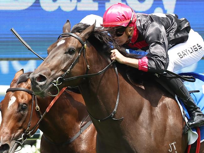 SYDNEY, AUSTRALIA - FEBRUARY 08: Regan Bayliss riding Bellazaine win Race 3 Darley Lonhro Plate during "Inglis Millennium Day" - Sydney Racing at Royal Randwick Racecourse on February 08, 2025 in Sydney, Australia. (Photo by Jeremy Ng/Getty Images)