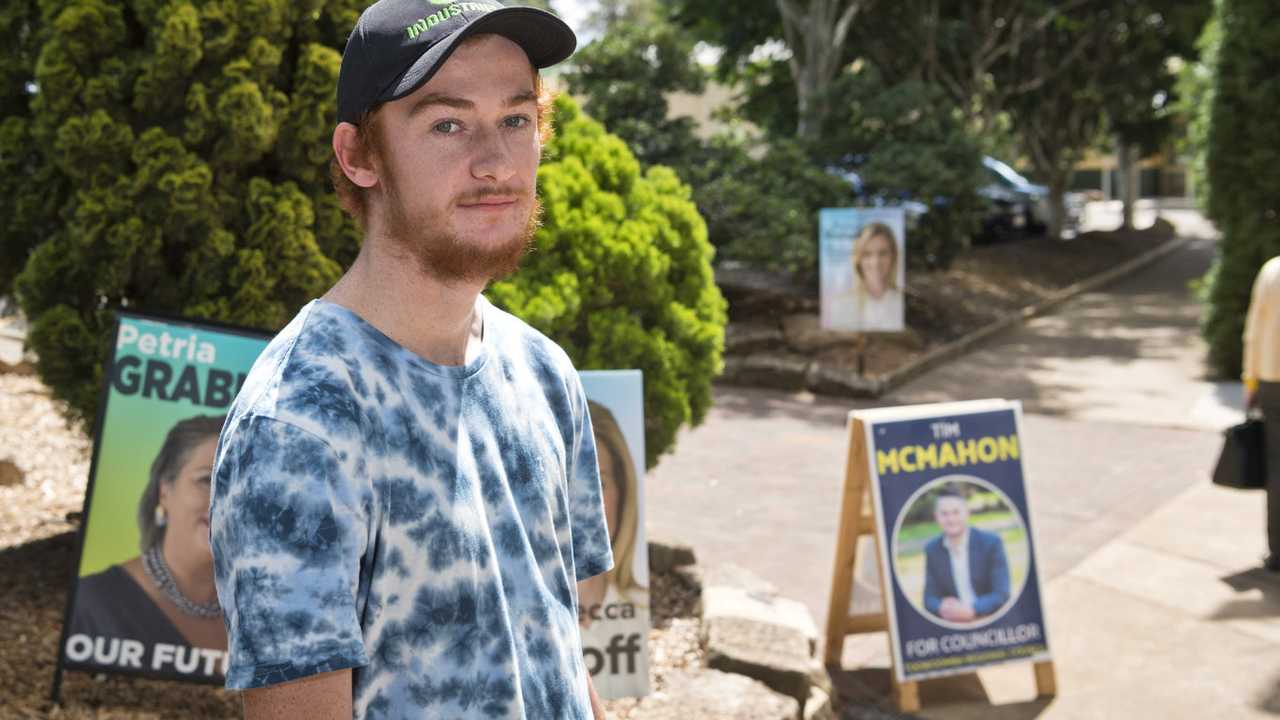 Travis Wakefield after voting in the Toowoomba Regional Council local government election at Centenary Heights State High School polling booth, Saturday, March 28, 2020. Picture: Kevin Farmer