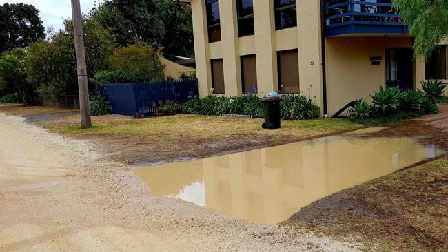 A flooded driveway in Beach Road in the Lower Bluff area of St Leonards. Picture: Nick Martin