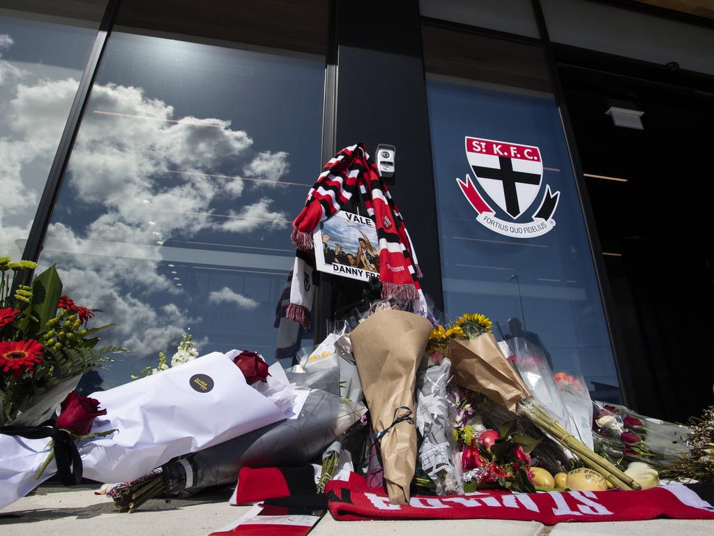 A tribute to Danny Frawley at St Kilda headquarters.