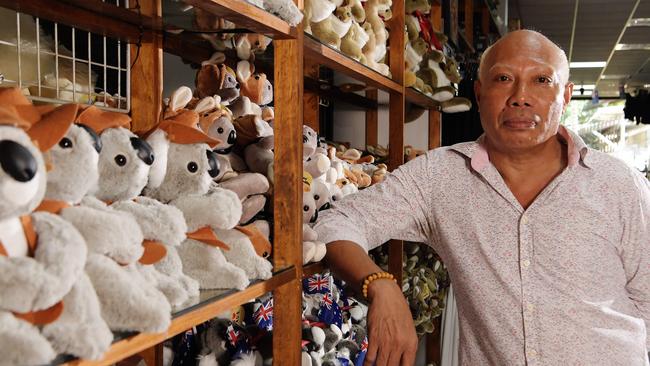 <s1>Florindo Li of Souvenirs Galore in the Smith St Mall, says that the past five years had been the worst his family business had seen with takings way down</s1>. Picture: Keri Megelus