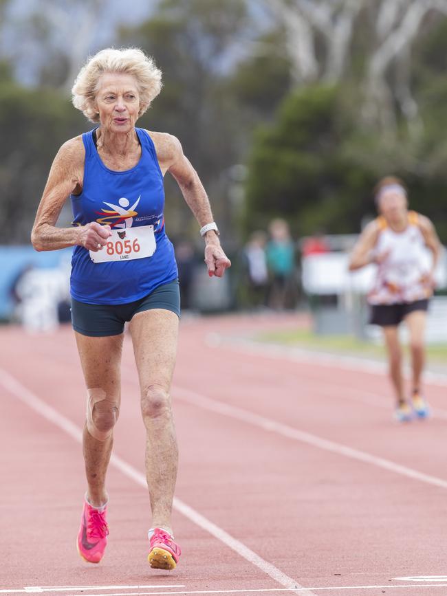 2024 Australian masters games at the Domain Athletics Centre, Anne Lang 81 SA finishes the 400m heat. Picture: Chris Kidd