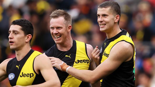 Jack Riewoldt and second-gamer Callum Coleman-Jones combined for nine goals.