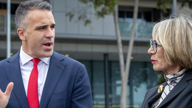 Premier Peter Malinauskas and Lord Mayor Jane Lomax-Smith said so-called adaptive reuse of city buildings would accelerate much-needed release of housing stock Picture: NCA NewsWire / Emma Brasier