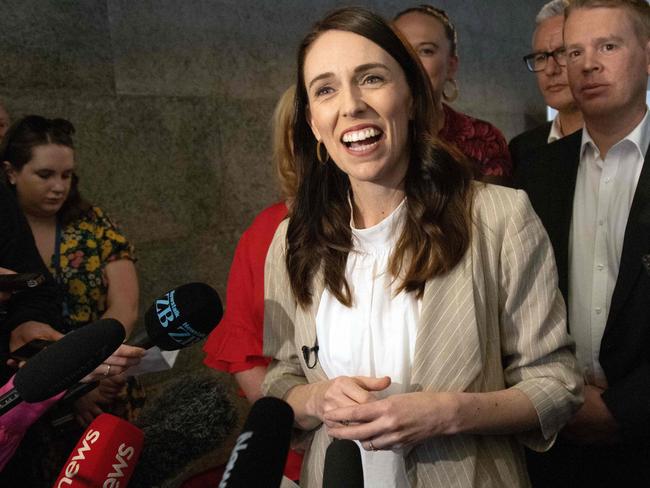 Jacinda Ardern speaks to the media a day after her landslide election win, in Auckland. Picture: AFP