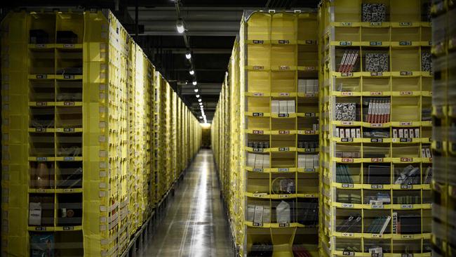 Amazon warehouse, part of mobile robotic fulfilment systems also known as 'Amazon robotics', in France. Picture: AFP