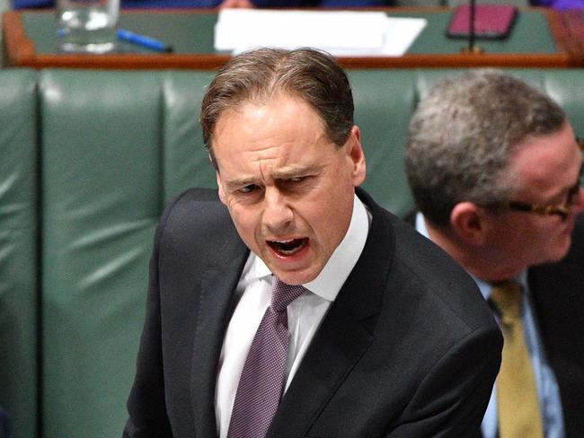 Minister for Health Greg Hunt during Question Time in the House of Representatives at Parliament House in Canberra, Wednesday, May 30, 2018. (AAP Image/Mick Tsikas) NO ARCHIVING