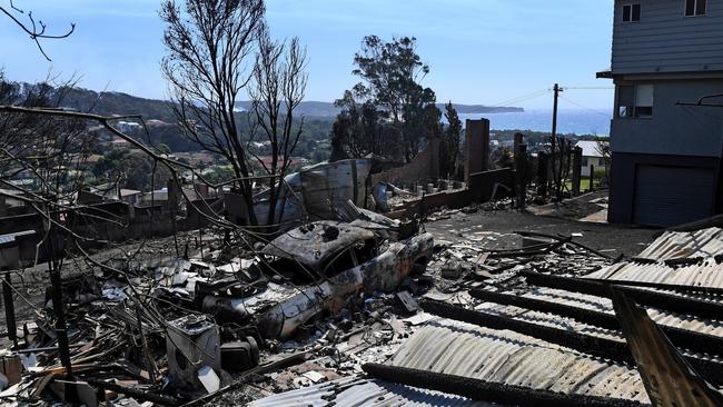 Some of the more than 70 houses and businesses destroyed by a bushfire in the coastal town of Tathra. Picture: AAP.