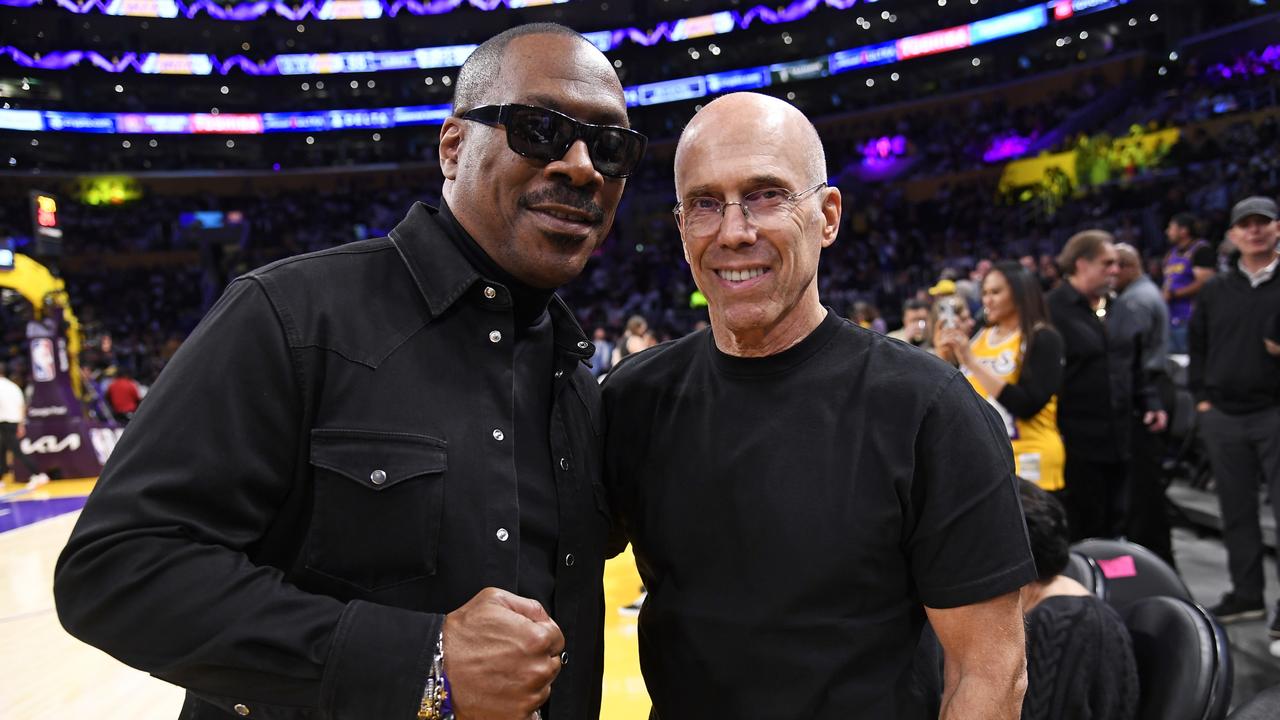 Eddie Murphy and DreamWorks CEO Jeffrey Katzenberg courtside for the game. Photo by Kevork Djansezian/Getty Images