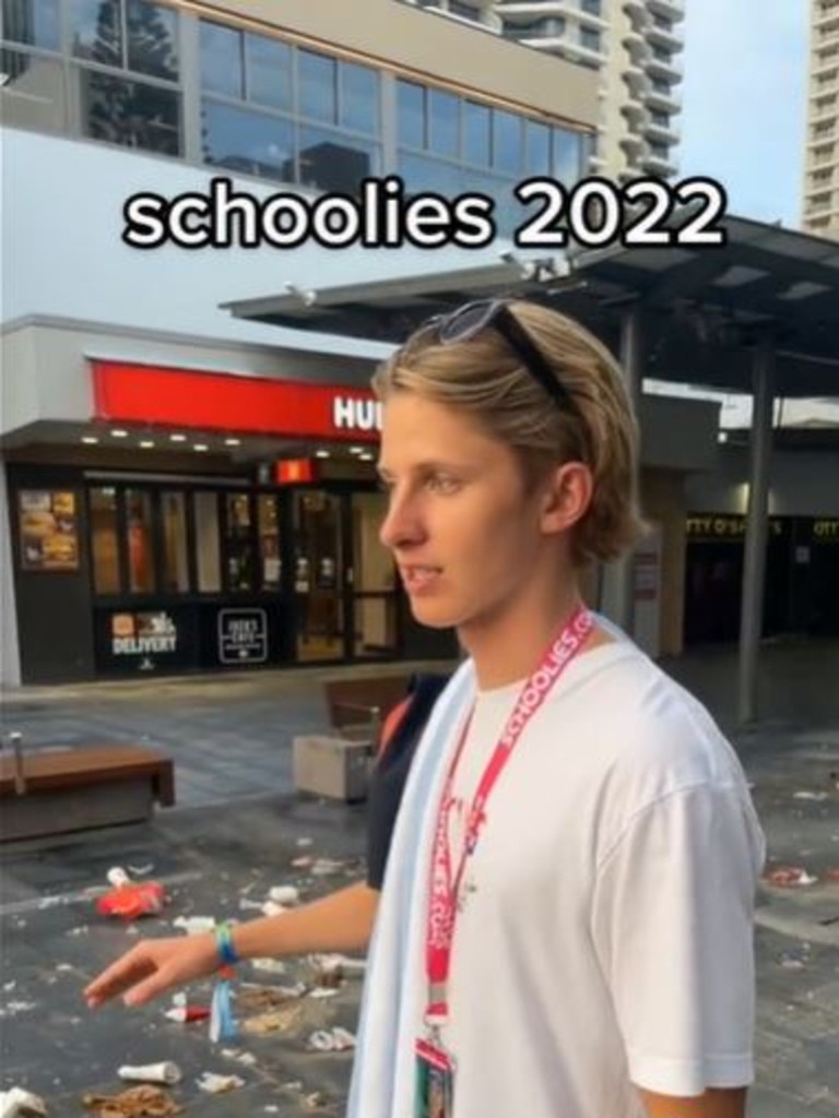 Schoolie shocked over mess left on main street in Surfer’s Paradise. Picture: TikTok