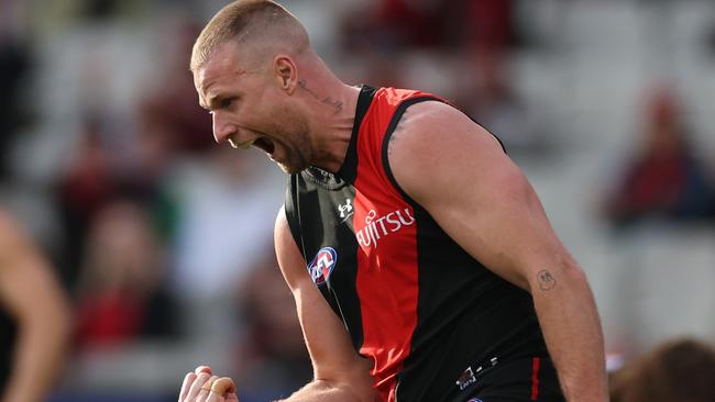 A pumped-up Jake Stringer celebrates. Picture: Daniel Pockett/Getty Images