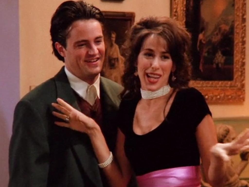 Maggie Wheeler and Matthew Perry in a scene from Friends.