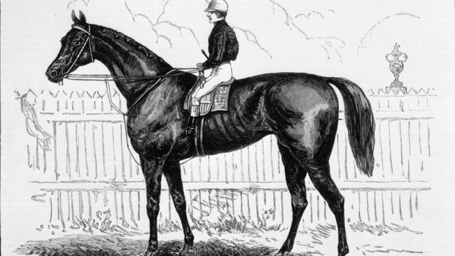 Wood engraving of Briseis, triple winner of the Derby, the Melbourne Cup and The Oaks in 1876. Picture: State Library Victoria.