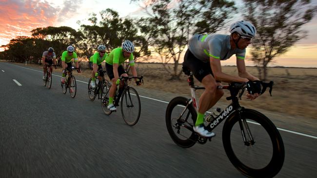 Olympic rowing champion Drew Ginn on his bike in preparation for his attempt at cycling's 24-hour record. Picture: Andrew Clifford.