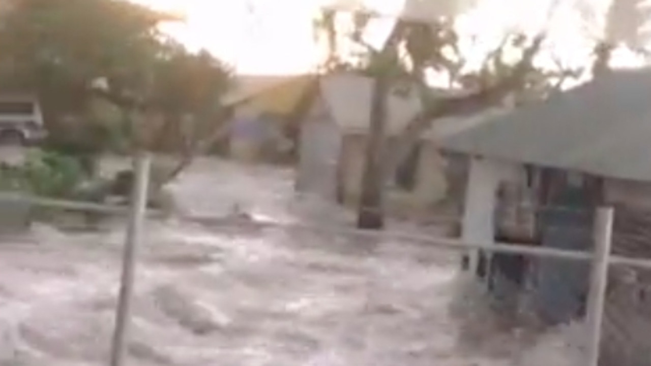 A photo posted on Twitter shows water swamping homes in Tonga. Picture: Twitter/JohnnyTeisi