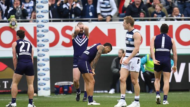 Micheal Walters rues his missed chance after kicking a point on the final siren. Picture: AAP