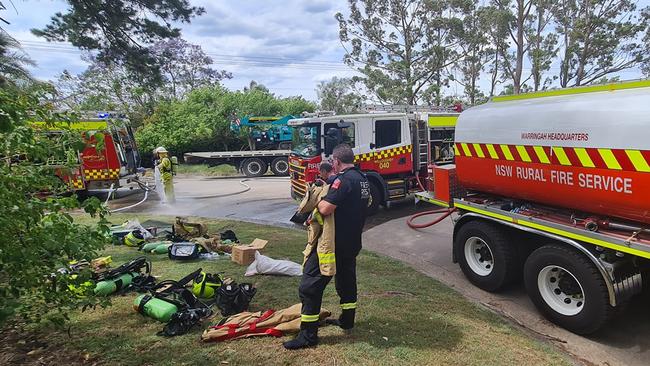 NSW Fire and Rescue and the Rural Fire Service worked on a house fire in Wyatt Ave, Belrose during the heatwave conditions on Sunday afternoon. One occupant of the home was taken to hospital. Picture: NSW Fire and Rescue (Forestville)