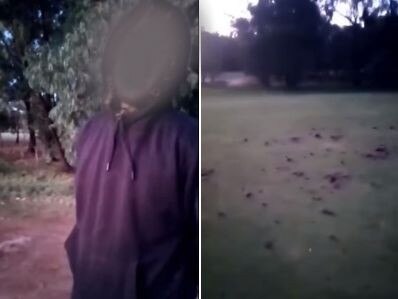 A Playford Lakes golf course user confronts a man he believes is responsible for causing thousands of dollars of damage to a nearby green. Pictures: Facebook