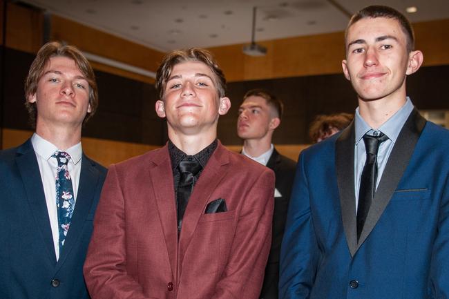 Jacob Waegner, Ethan Hart and Liam Heywood at St Patrick's formal, July 30, 2022. Picture: Michaela Harlow