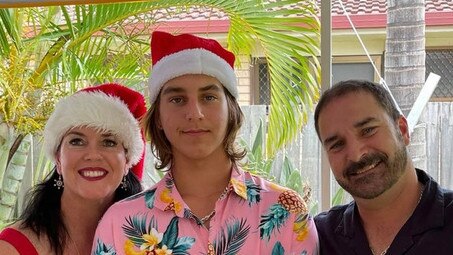 Balin Stewart celebrates Christmas with his mum, Kerri-Lyn and dad, Michael.