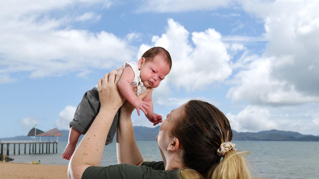 Alycia Hoban, 27, pictured with her son, Benji, 12 weeks, who was born eight weeks premature, are helping to raise funds for other premature children. Picture: Shae Beplate.