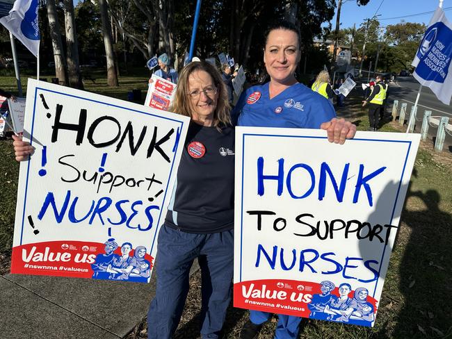 Branch Secretary of the Port Macquarie Branch of the NSW Nursing and Midwives Association Fiona Day and Vice President Megan Jones at Port Macquarie Private Hospital on the August 1 walk-off.