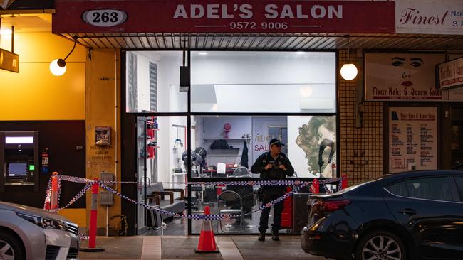 The salon was still an active crime scene on Saturday morning. Picture: Julian Andrews