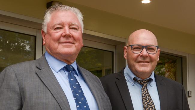 Lismore City Council former GM John Walker and Mayor Steve Krieg at council chambers.