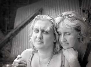 Rebecca and with her aunty Heather after losing her son two weeks ago at Tin Can Bay. Picture: Renee Albrecht