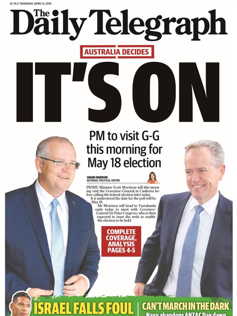 Daily Telegraph front page for April 11