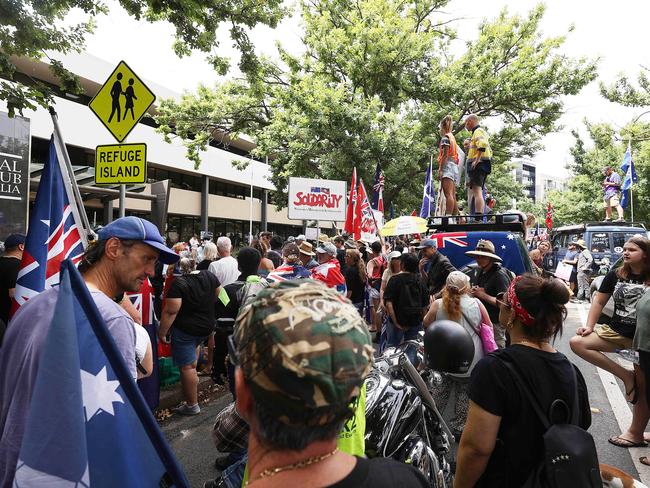 Hundreds of protesters have descended on the National Press Club. Picture: NCA NewsWire / Gary Ramage