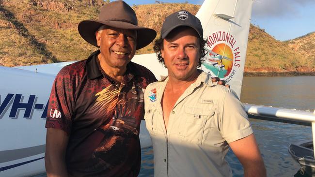 Troy Thomas with Ernie Dingo at Horizontal Falls. Picture: Facebook