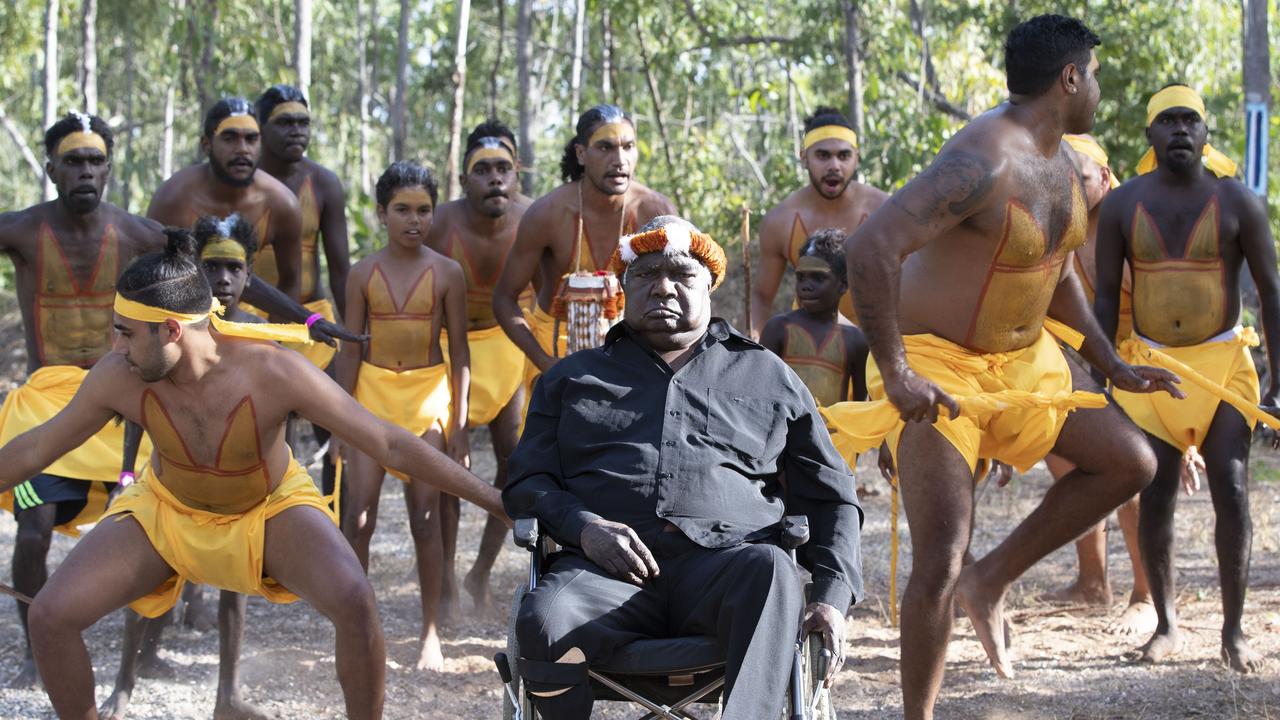 **HIGH RES** 02/08/2019 Dr Galarrwuy Yunupingu and members of the Gumatj clan preparing to perform bunggul (traditional dance) at the opening ceremony of Garma Festival in Arnhem Land, NT. Photographer: Peter Eve