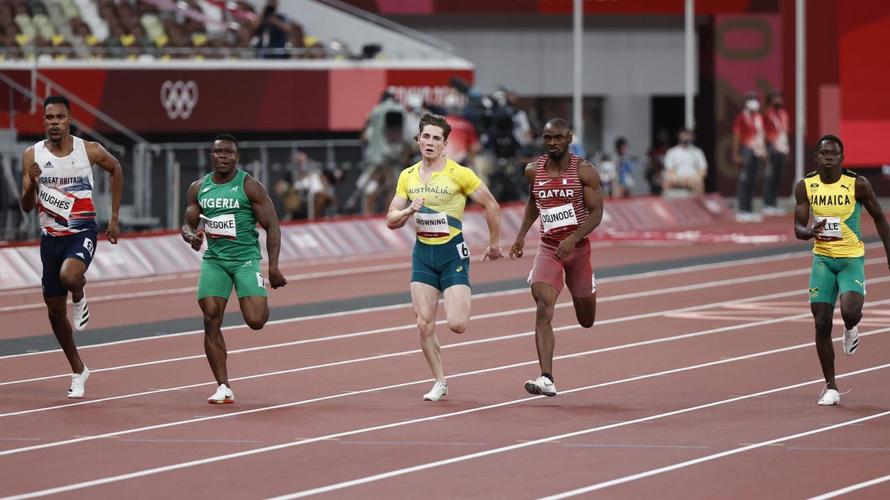 After running a 10.01sec in the heat, Browning held his own in 100m semi-final. Picture: Alex Coppel.