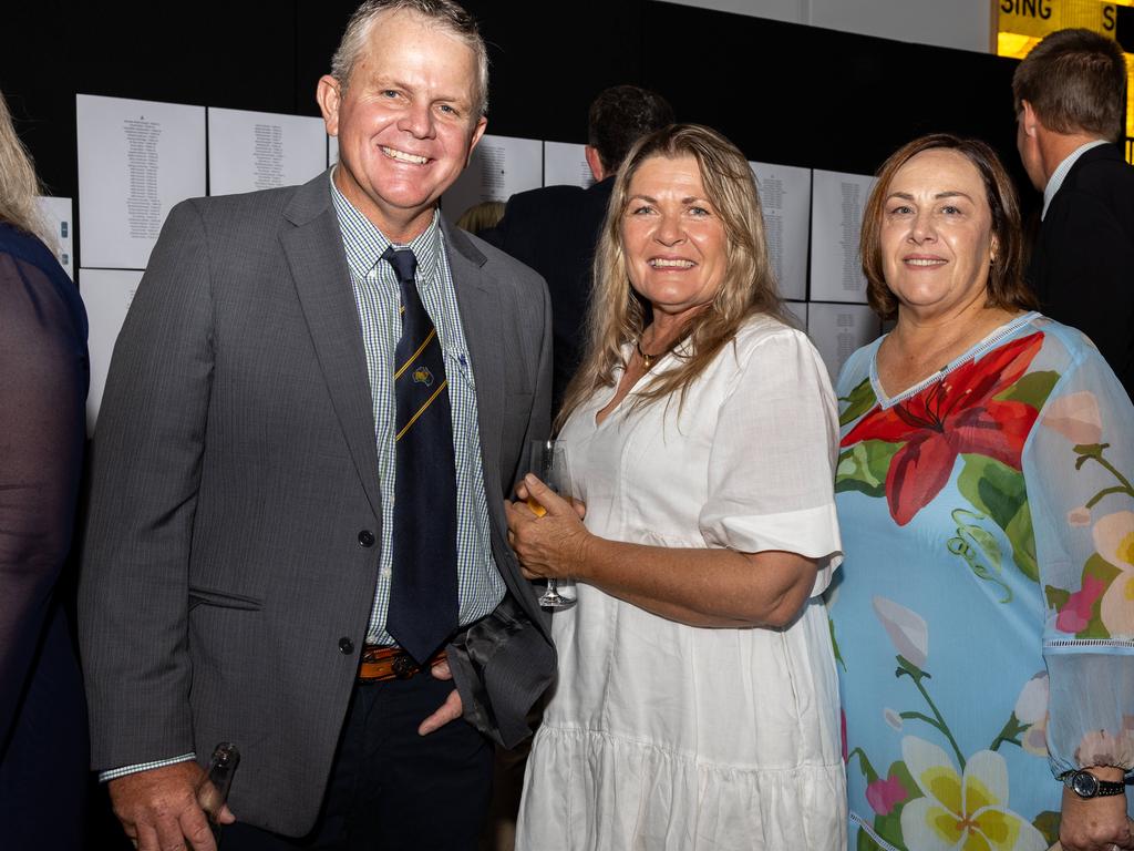 Brad Inglis, Laura Hoare and Christina Clemente at the 2025 NTCA and AACo Gala Dinner at the Darwin Convention Centre. Picture: Pema Tamang Pakhrin