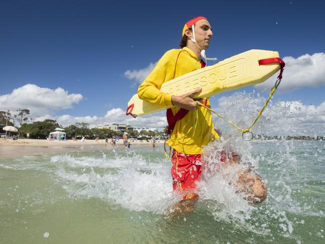 Lifesaver Jayden Morrow in action at Noosa. Photo Lachie Millard