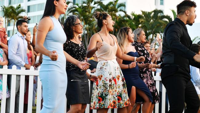 Family and friends of Kaiya-Gene Kerekere perform the haka. Picture: Alix Sweeney