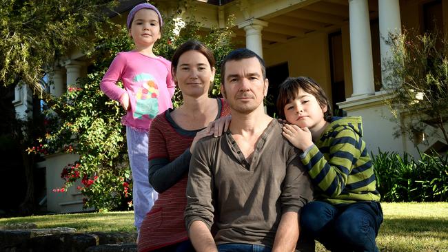 The Hill family - Nick, Fiona, Max, 8, and Jess, 5, all have Lyme disease and are raising money for treatment in Germany. Pictured in their Manly home. Photo by Annika Enderborg