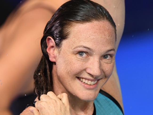 Cate Campbell is seen after winning the Womens 50m Freestyle Final during day 4 of the 2018 Australian Swimming Trials at the Gold Coast Aquatic Centre at Southport on the Gold Coast, Saturday, March 3, 2018. (AAP Image/Dave Hunt) NO ARCHIVING, EDITORIAL USE ONLY