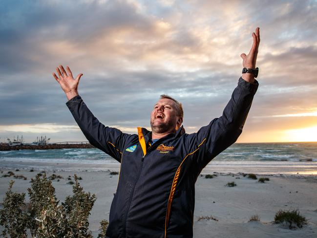 7/5/2020 Michael Byrne, Manager of the Wallaroo Holiday Park prays to the heavens for an end to the COVID-19 global pandemic. Picture MATT TURNER.