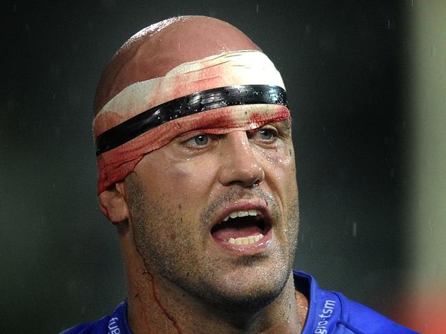 SUPER RUGBY- Western Force vs Stormers, nib Stadium Perth. PICTURED- A beaten Nathan Sharpe leaves the field.