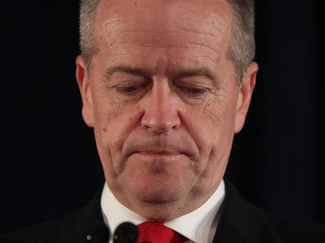 NEWS2019ELECTION 18/5/2019. DAY 38Opposition Leader Bill Shorten and Chloe speaking to the crowd on Election Night at Essendon Hyatt in Melbourne. Picture Kym Smith