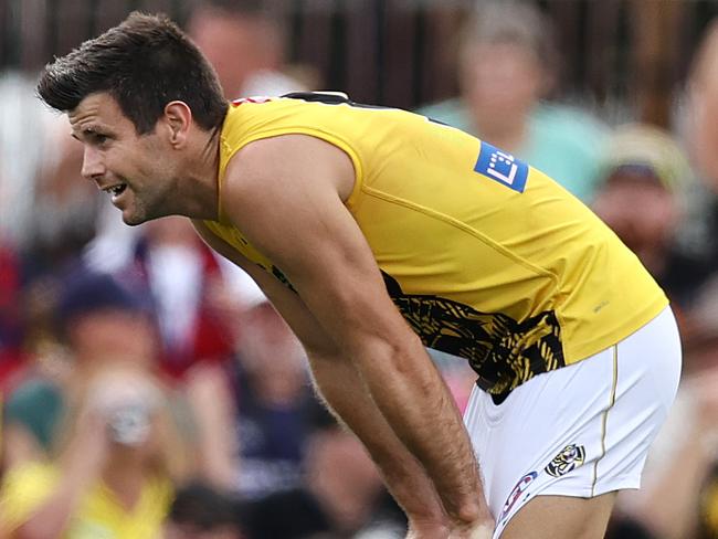 MELBOURNE . 0403/2023.  AFL .  Melbourne vs Richmond practise match at Casey Fields, Cranbourne.  Richmonds Trent Cotchin    . Pic: Michael Klein