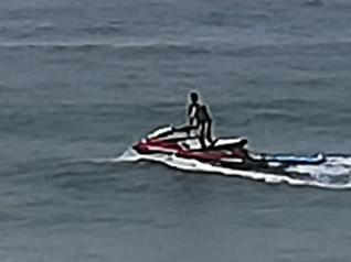 Life guards are assisted by a chopper to look for three sharks spotted at Maroubra Beach, Sydney, today, September 04, 2020. Picture: supplied