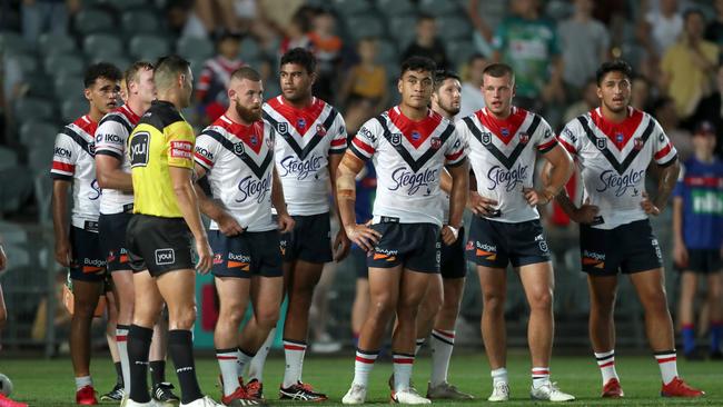 Roosters players during their recent trial match against the Newcastle Knights at Central Coast Stadium on February 29, 2020 at Central Coast Stadium. Picture: Tony Feder