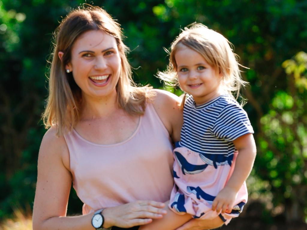 Working parent Gemma Chohdri with her daughter Elsie, 2, is happy that childcare will be supported during the COVID-19 crisis. Picture: Glenn Campbell