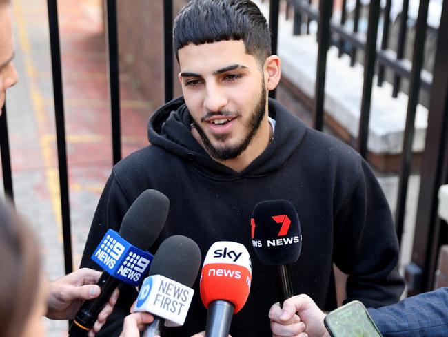 Dani Mansour pictured talking to media after leaving Blacktown police station. Picture: Damian Shaw