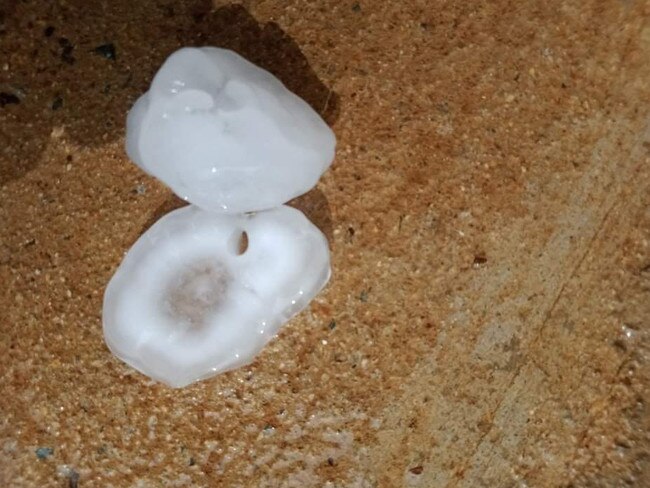 Hailstones fell at East Mackay near the beach on Wednesday. Picture: Jess Cunnington.