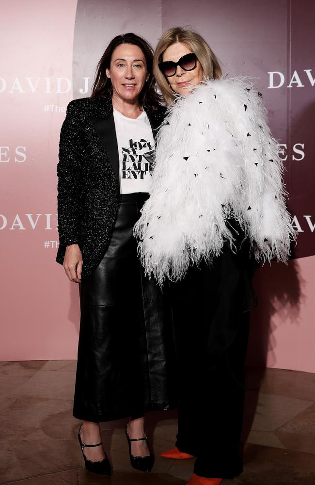 Edwina McCann and Carla Zampatti at the David Jones red carpet, Museum of New and Old Art (Mona), Tasmania. Picture: Luke Bowden